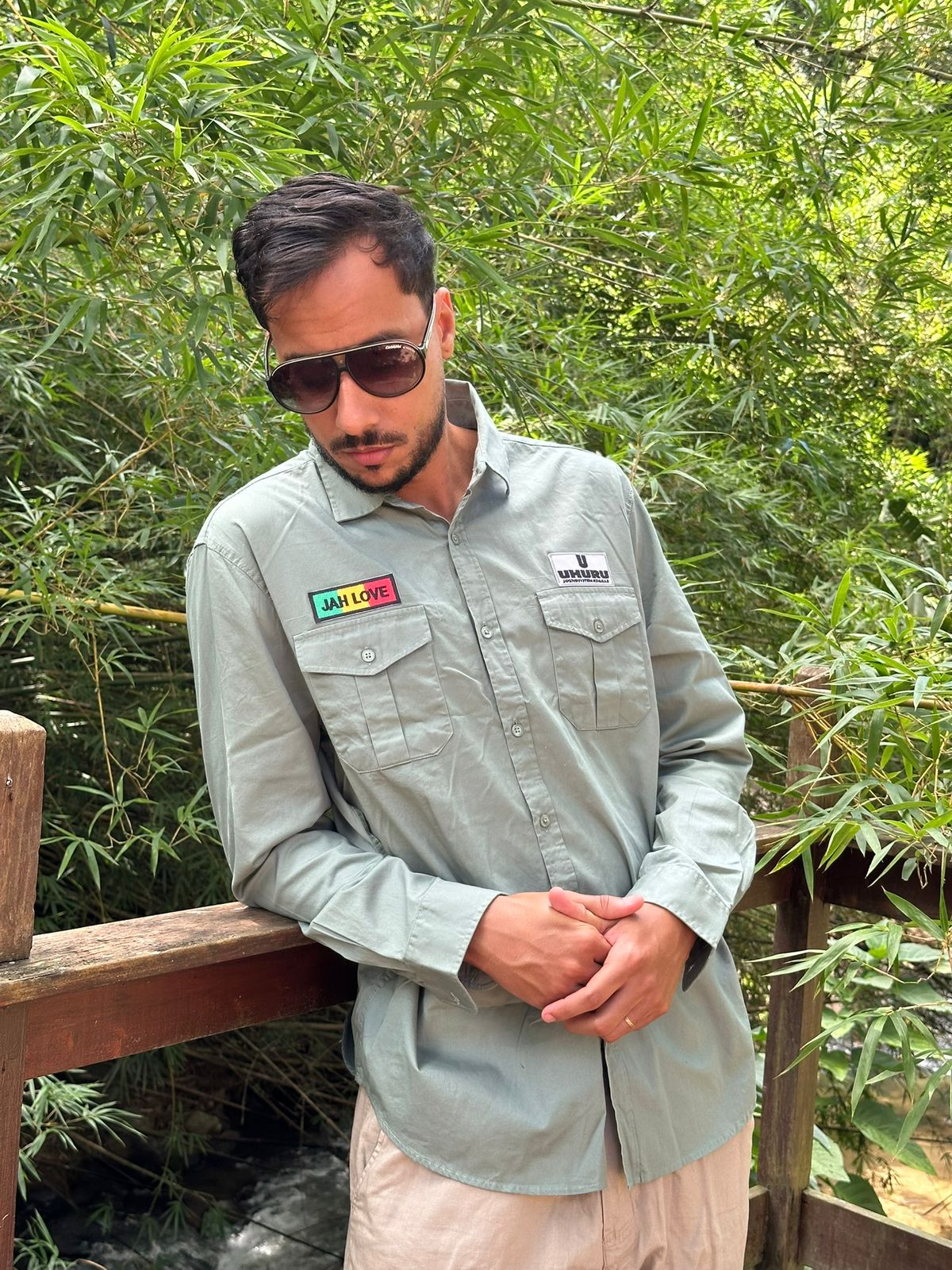 Camisa Militar Jah Love Manga Comprida